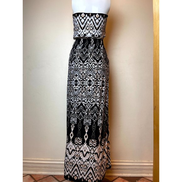 Three Pink Hearts Women Strapless Maxi Dress Geometric Black White Size X Small - Picture 3 of 7